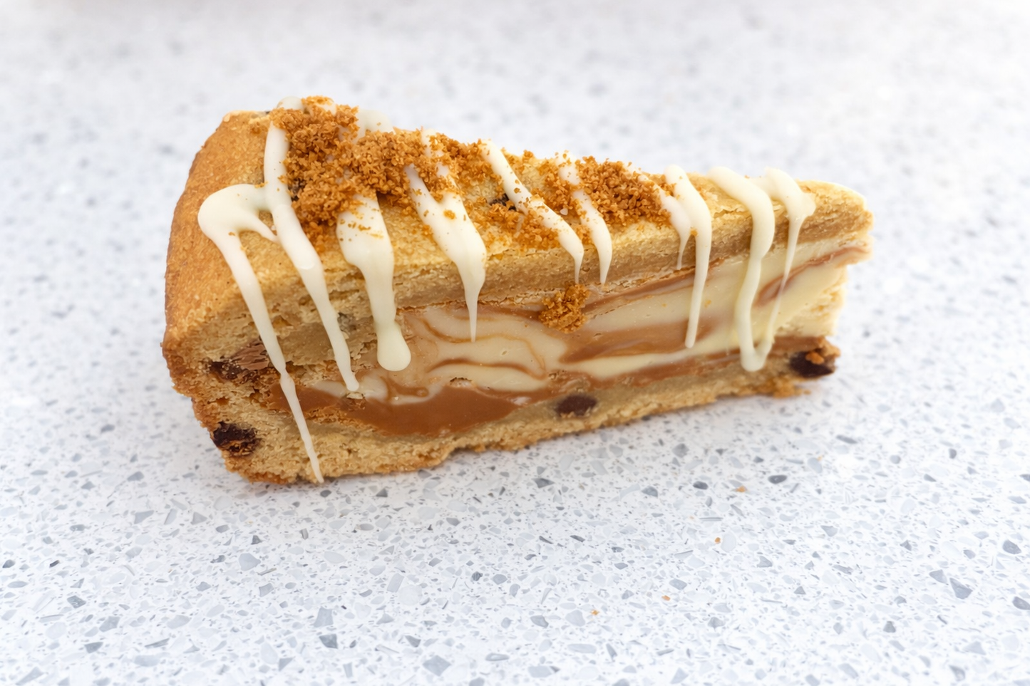 Biscoff & White choc cookie pie slice